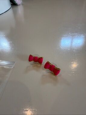 kate spade Hot Pink Enamel Bow Stud Earrings with Gold Trim